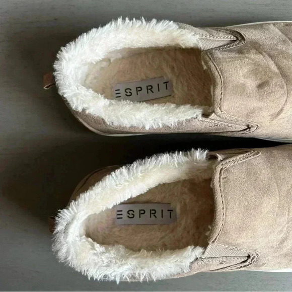 ESPRIT Slip On Sneaker Women 7.5 Paramount Neutral Tan Faux Fur Round Toe Shoe - Picture 5 of 11